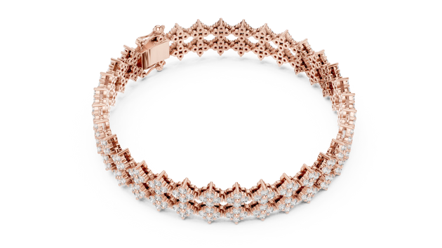 Flat-Lay: Round Diamond Bracelet with Prong Setting in 14k Rose Gold - Lab Grown - Driona Jewels