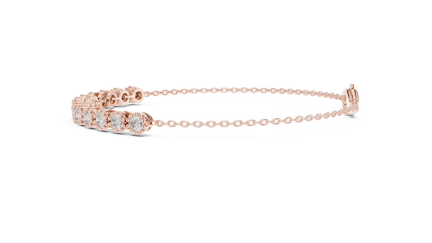 Flat-Lay: Round Diamond Bracelet with Prong Setting in 14k Rose Gold - Lab Grown - Driona Jewels