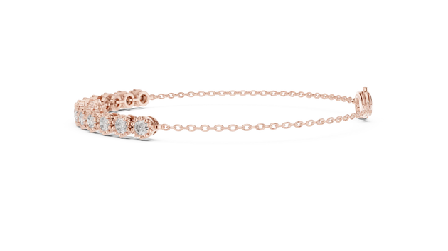 Flat-Lay: Round Diamond Bracelet with Prong Setting in 14k Rose Gold - Lab Grown - Driona Jewels