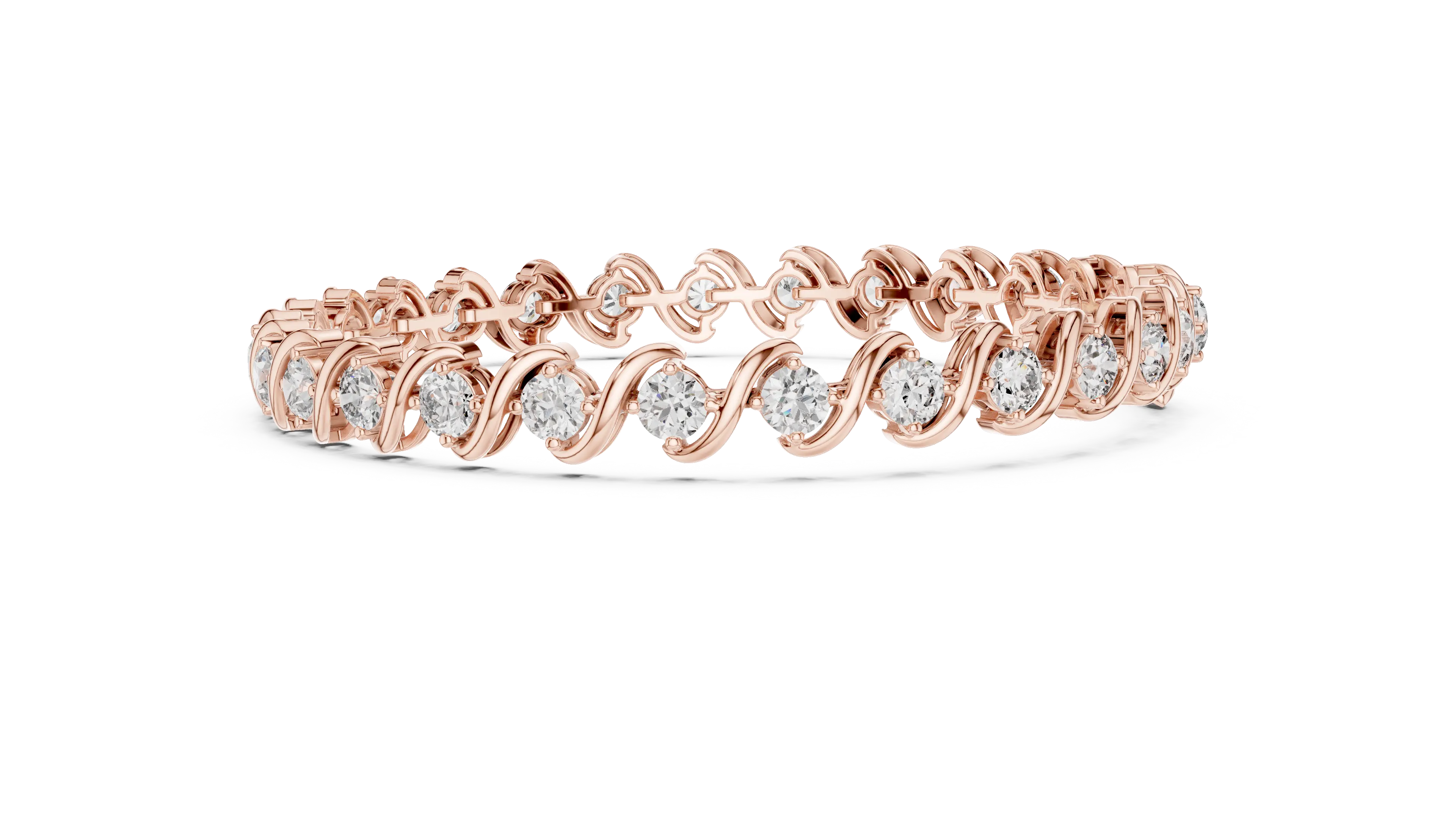 Front View: Round Diamond Bracelet with Prong Setting in 14k Rose Gold - Lab Grown - Driona Jewels
