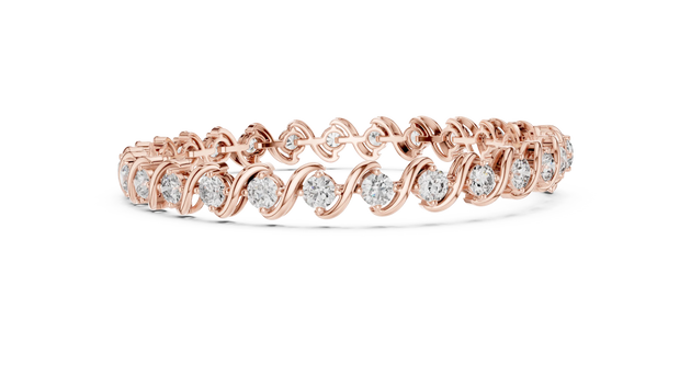 Front View: Round Diamond Bracelet with Prong Setting in 14k Rose Gold - Lab Grown - Driona Jewels