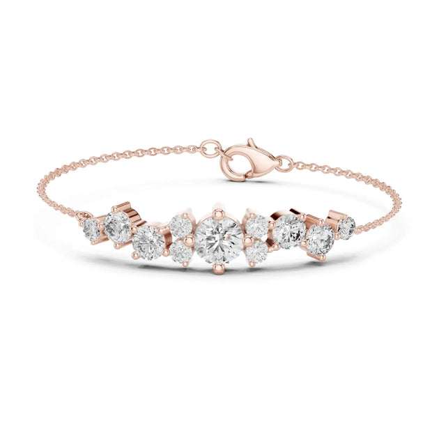 Front View: Round Diamond Bracelet with Prong Setting in 14k Rose Gold - Lab Grown - Driona Jewels