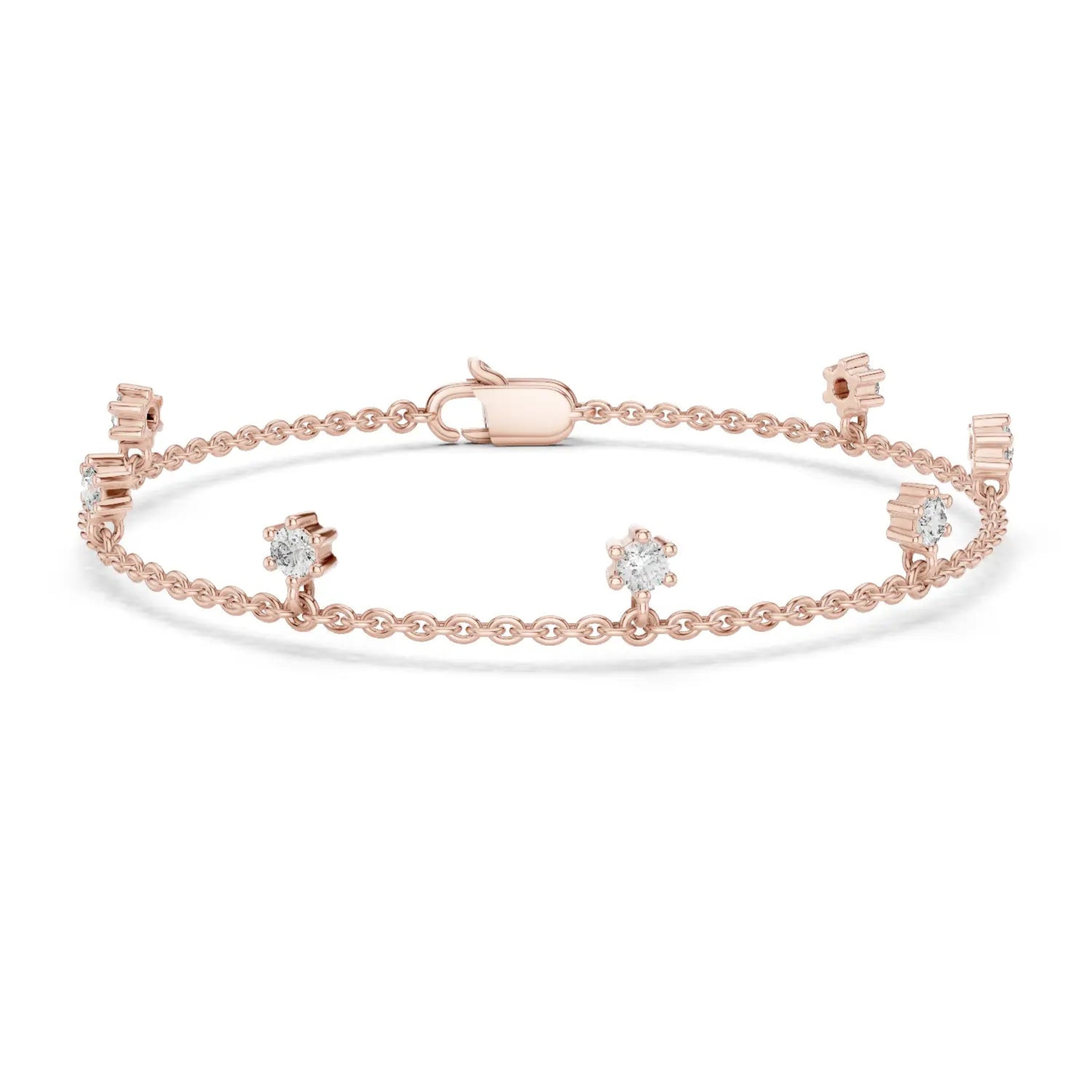 Front View: Round Diamond Bracelet with Prong Setting in 14k Rose Gold - Lab Grown - Driona Jewels