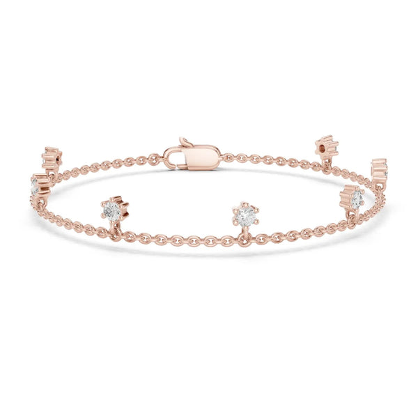 Front View: Round Diamond Bracelet with Prong Setting in 14k Rose Gold - Lab Grown - Driona Jewels