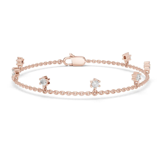Front View: Round Diamond Bracelet with Prong Setting in 14k Rose Gold - Lab Grown - Driona Jewels