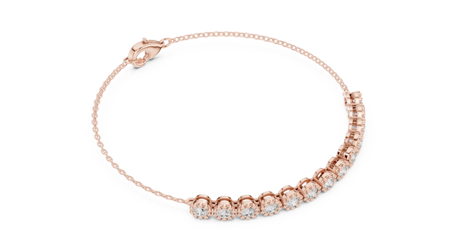 Three-quarter-view: Round Diamond Bracelet with Prong Setting in 14k Rose Gold - Lab Grown - Driona Jewels