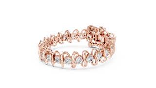 Three-quarter-view: Round Diamond Bracelet with Prong Setting in 14k Rose Gold - Lab Grown - Driona Jewels
