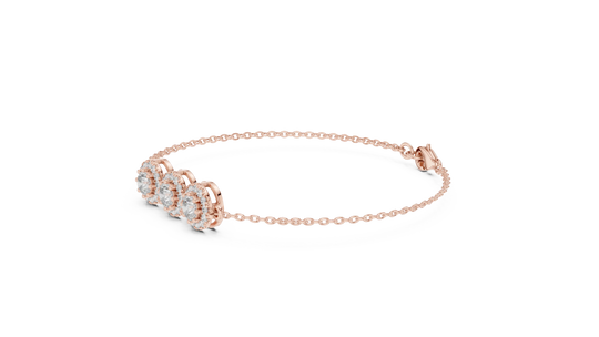 Three-quarter View: Round Diamond Bracelet with Prong Setting in 14k Rose Gold - Lab Grown - Driona Jewels