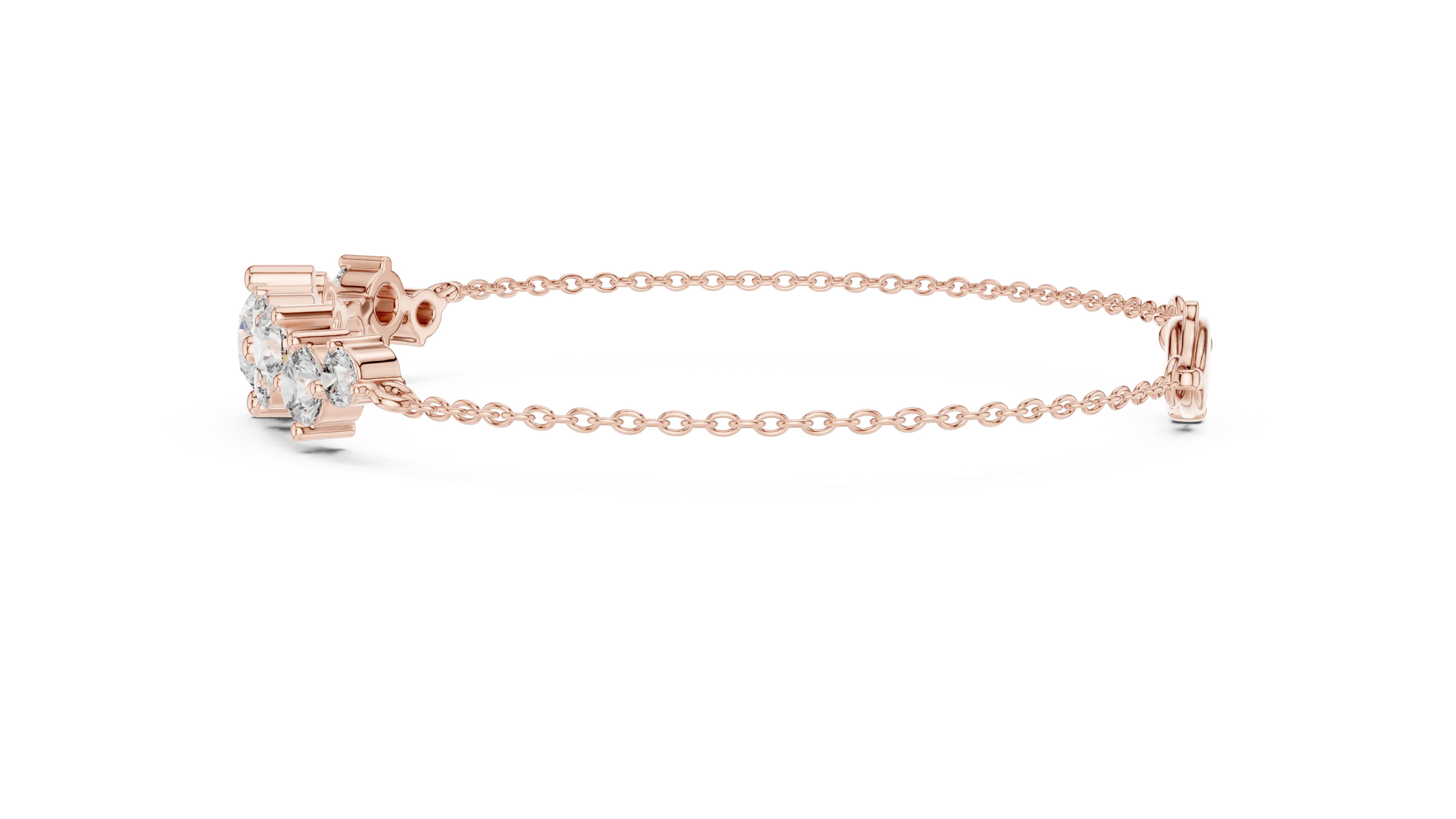 Three-quarter View: Round Diamond Bracelet with Prong Setting in 14k Rose Gold - Lab Grown - Driona Jewels