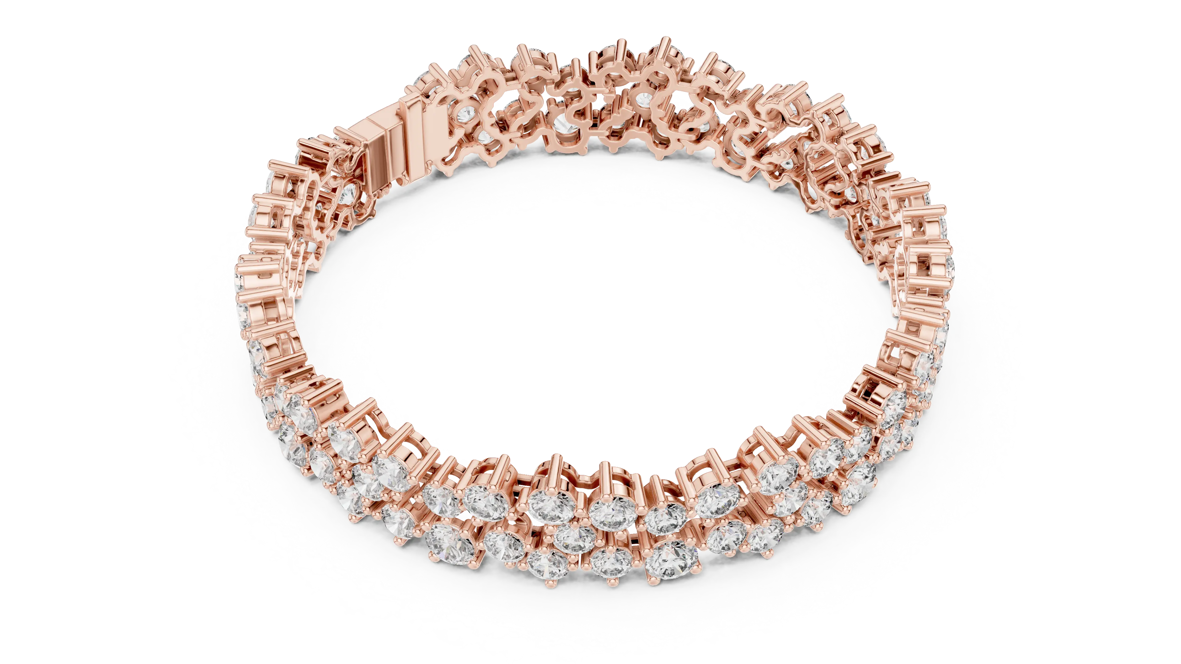 Top View: Round Diamond Bracelet with Prong Setting in 14k Rose Gold - Lab Grown - Driona Jewels