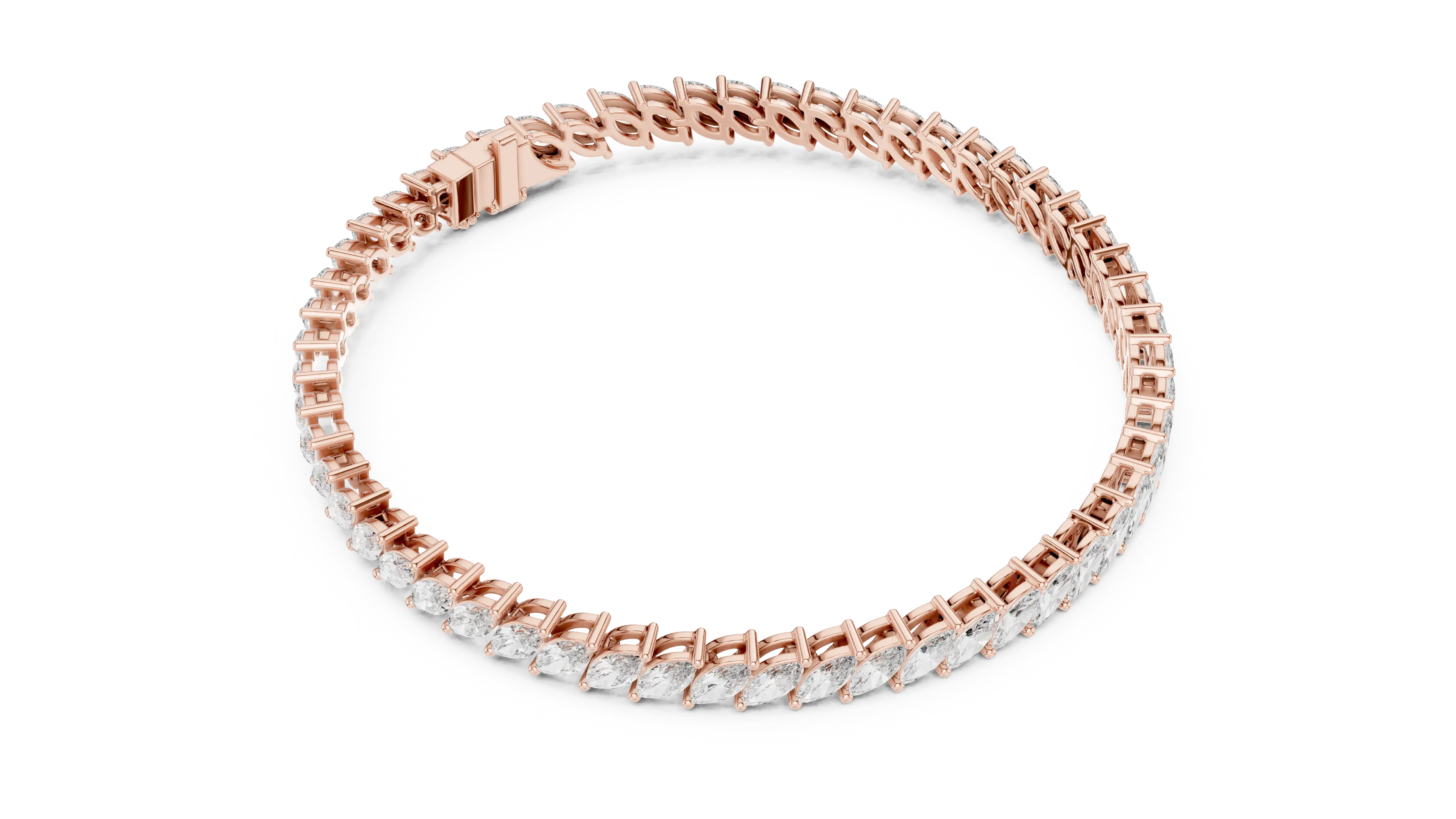 Top View: Round Diamond Bracelet with Prong Setting in 14k Rose Gold - Lab Grown - Driona Jewels