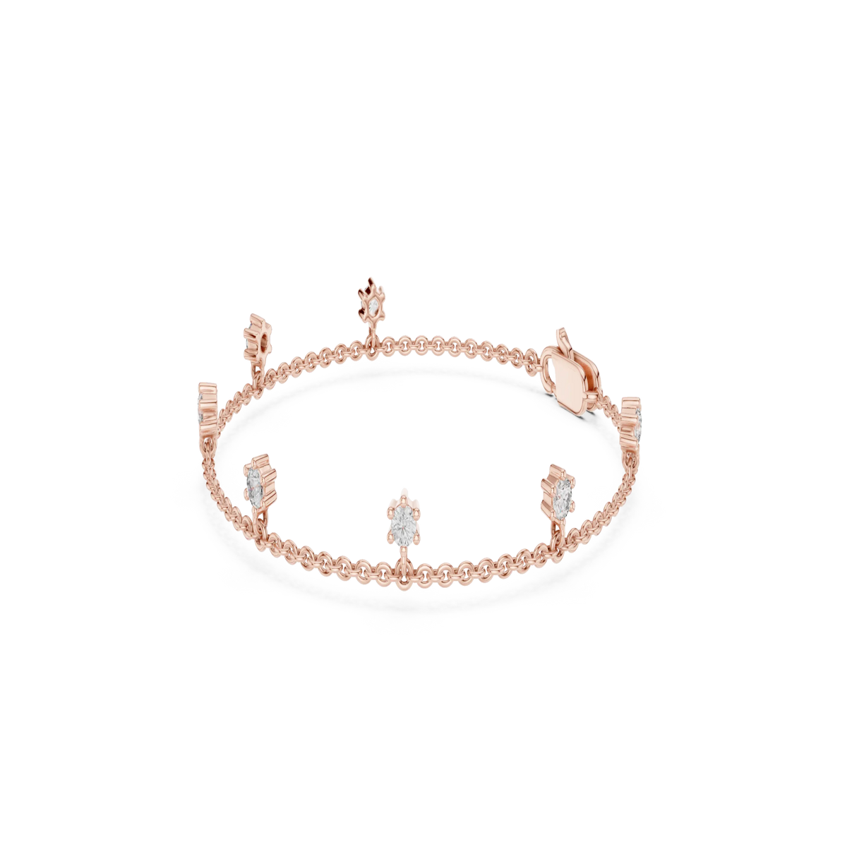 Top View: Round Diamond Bracelet with Prong Setting in 14k Rose Gold - Lab Grown - Driona Jewels