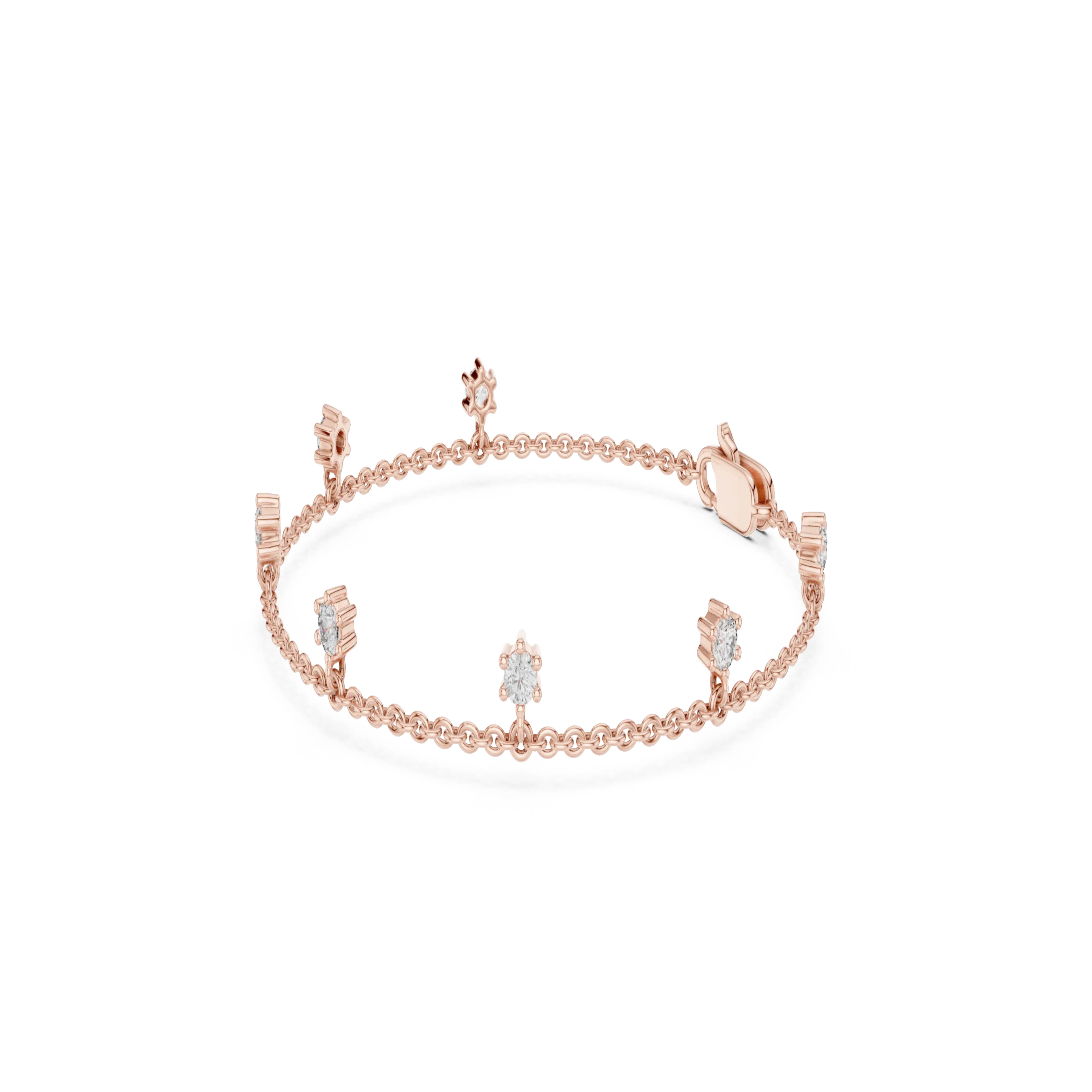 Top View: Round Diamond Bracelet with Prong Setting in 14k Rose Gold - Lab Grown - Driona Jewels
