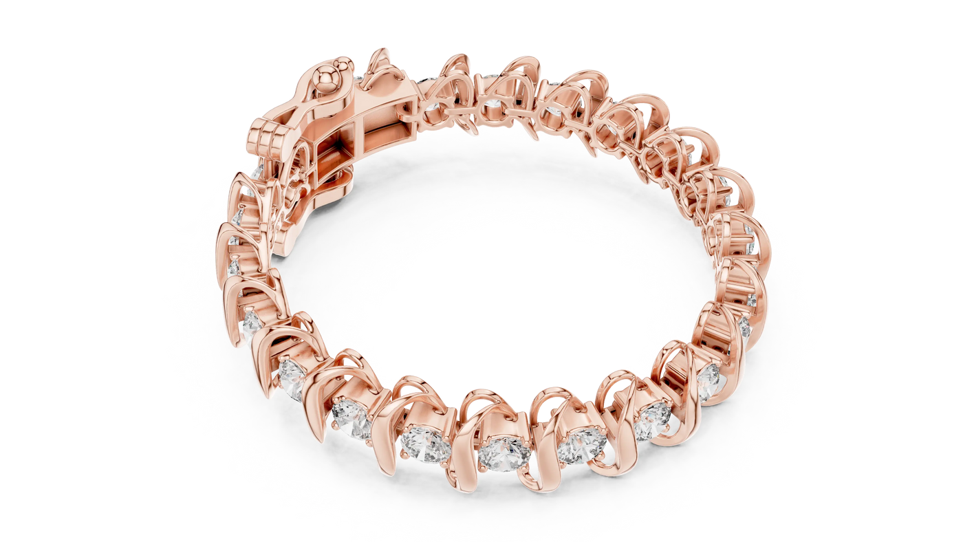 Top View: Round Diamond Bracelet with Prong Setting in 14k Rose Gold - Lab Grown - Driona Jewels