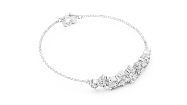 Flat Lay: Round Diamond Bracelet with Prong Setting in 14k White Gold - Lab Grown - Driona Jewels