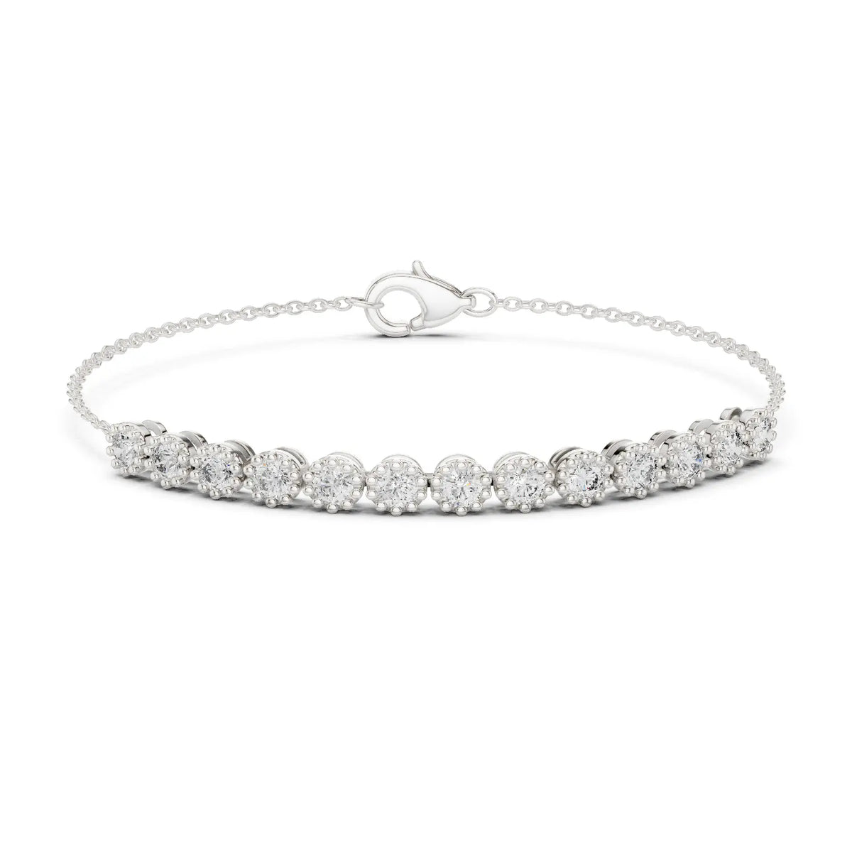 Front View: Round Diamond Bracelet with Prong Setting in 14k White Gold - Lab Grown - Driona Jewels