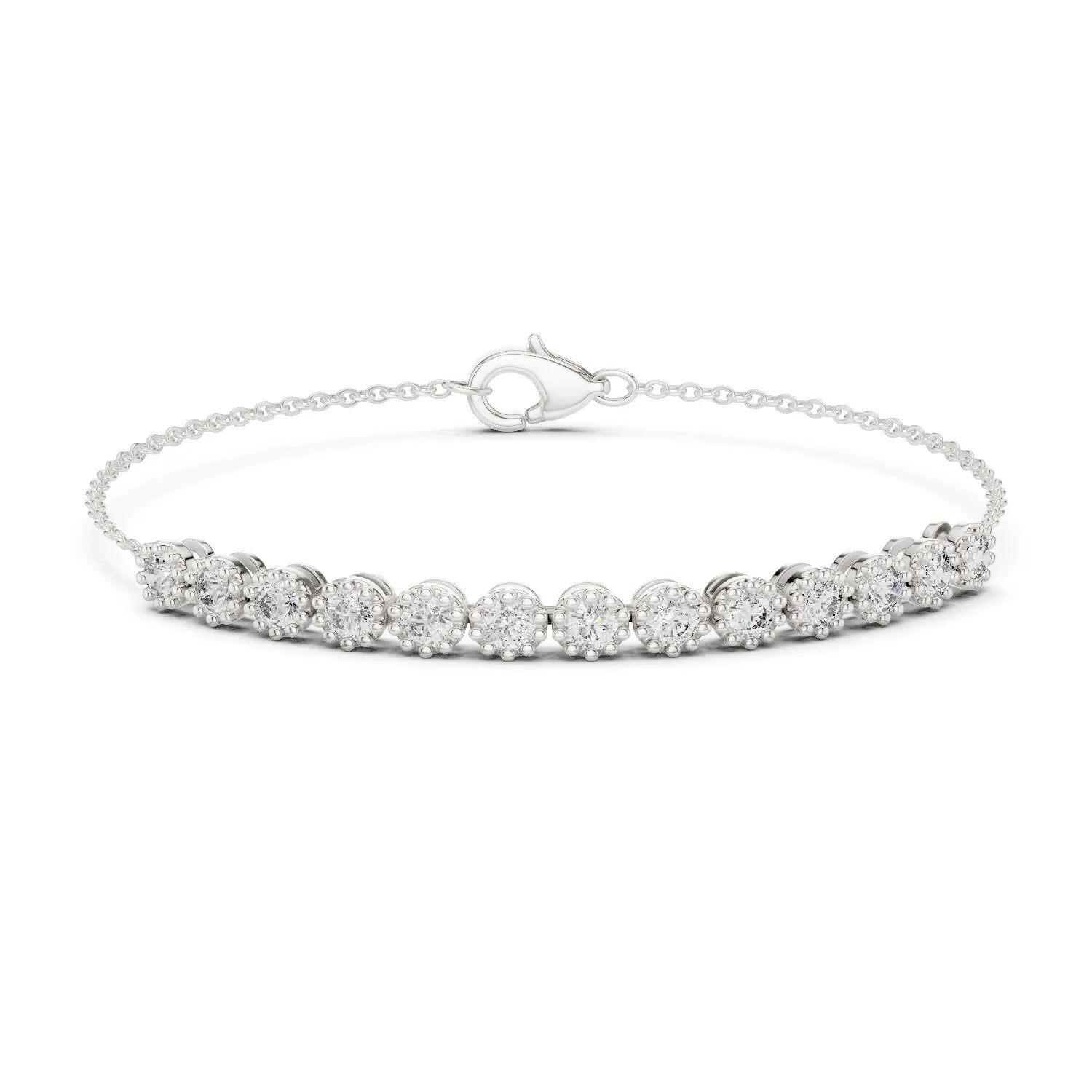 Front View: Round Diamond Bracelet with Prong Setting in 14k White Gold - Lab Grown - Driona Jewels
