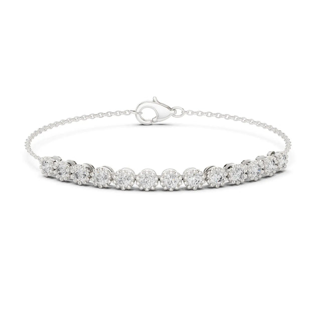 Front View: Round Diamond Bracelet with Prong Setting in 14k White Gold - Lab Grown - Driona Jewels
