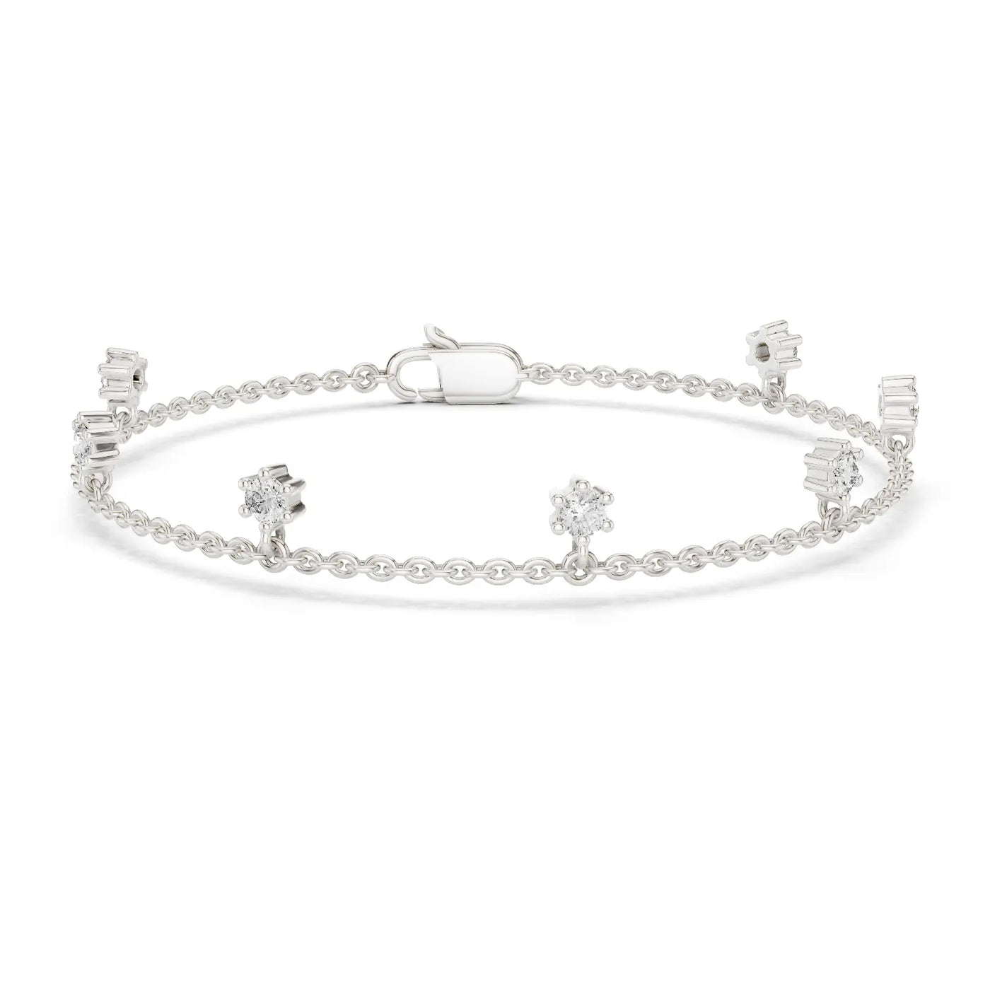Front View: Round Diamond Bracelet with Prong Setting in 14k White Gold - Lab Grown - Driona Jewels