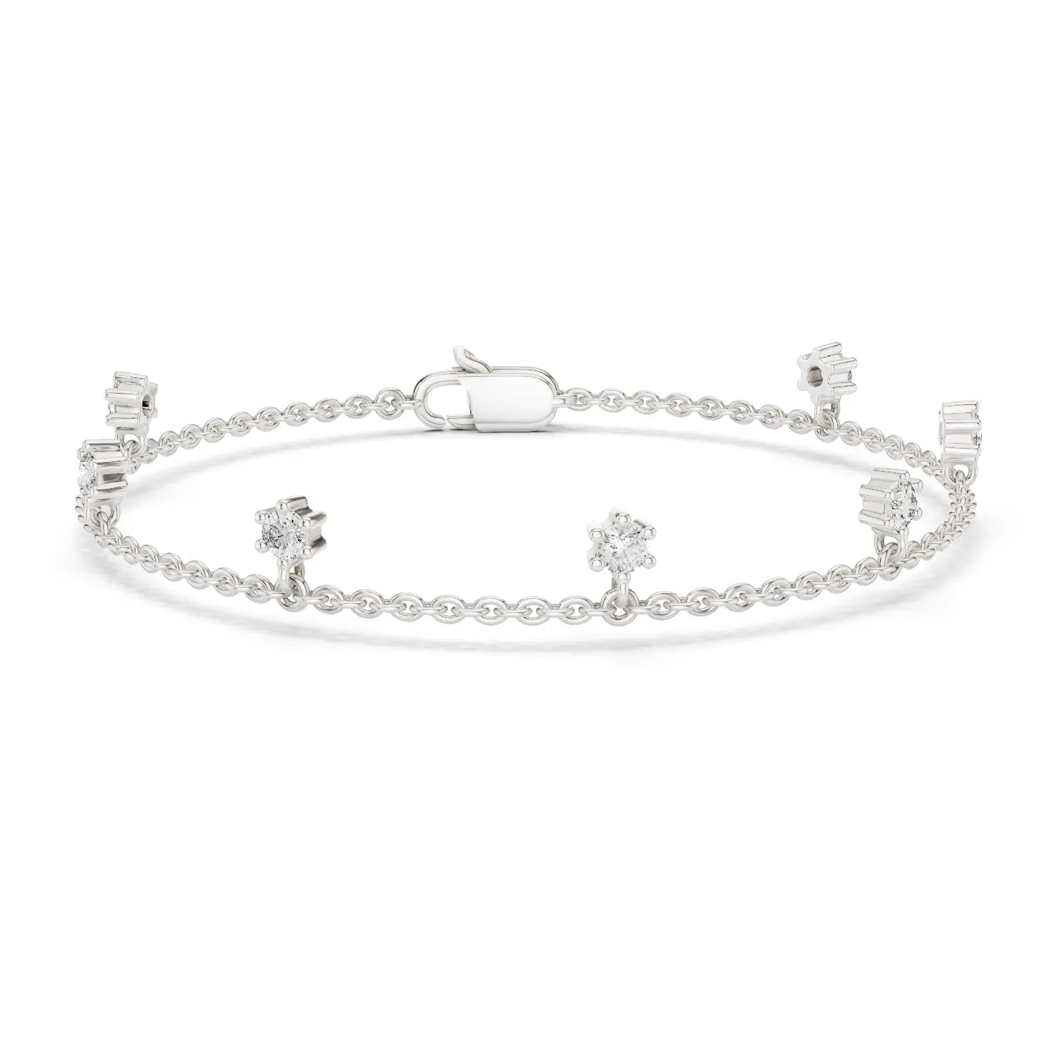 Front View: Round Diamond Bracelet with Prong Setting in 14k White Gold - Lab Grown - Driona Jewels