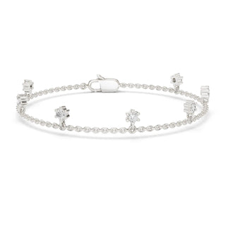 Front View: Round Diamond Bracelet with Prong Setting in 14k White Gold - Lab Grown - Driona Jewels