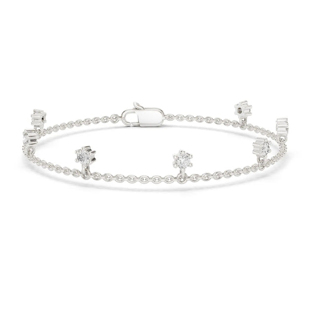 Front View: Round Diamond Bracelet with Prong Setting in 14k White Gold - Lab Grown - Driona Jewels