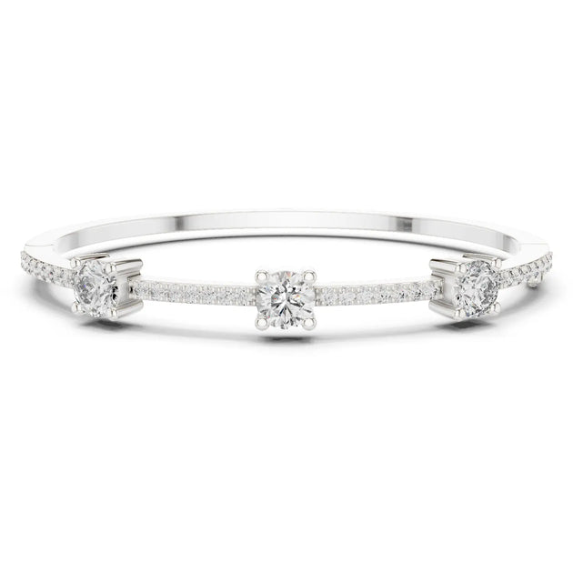 Front View: Round Diamond Bracelet with Prong Setting in 14k White Gold - Lab Grown - Driona Jewels