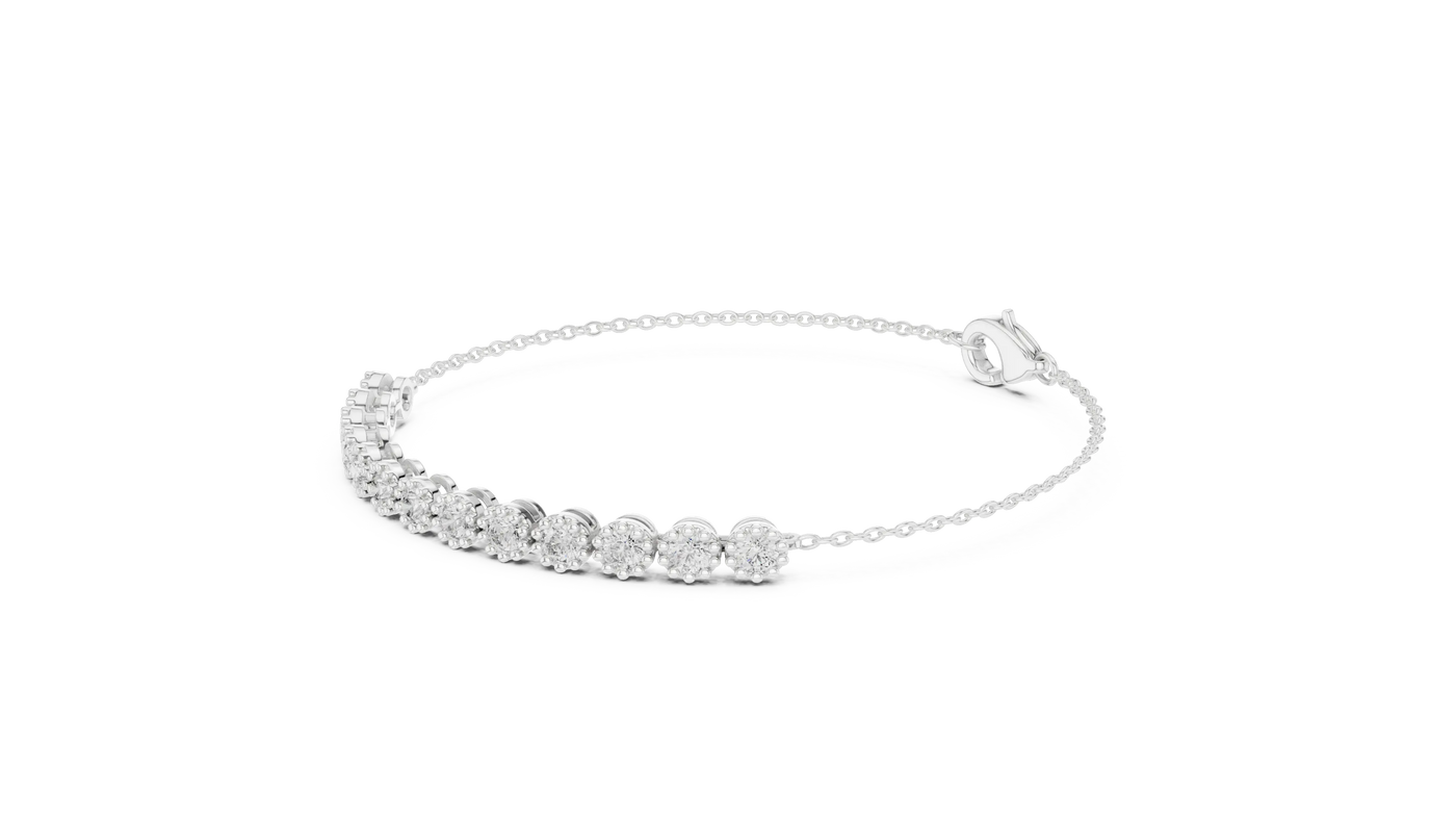 Three-quarter View: Round Diamond Bracelet with Prong Setting in 14k White Gold - Lab Grown - Driona Jewels