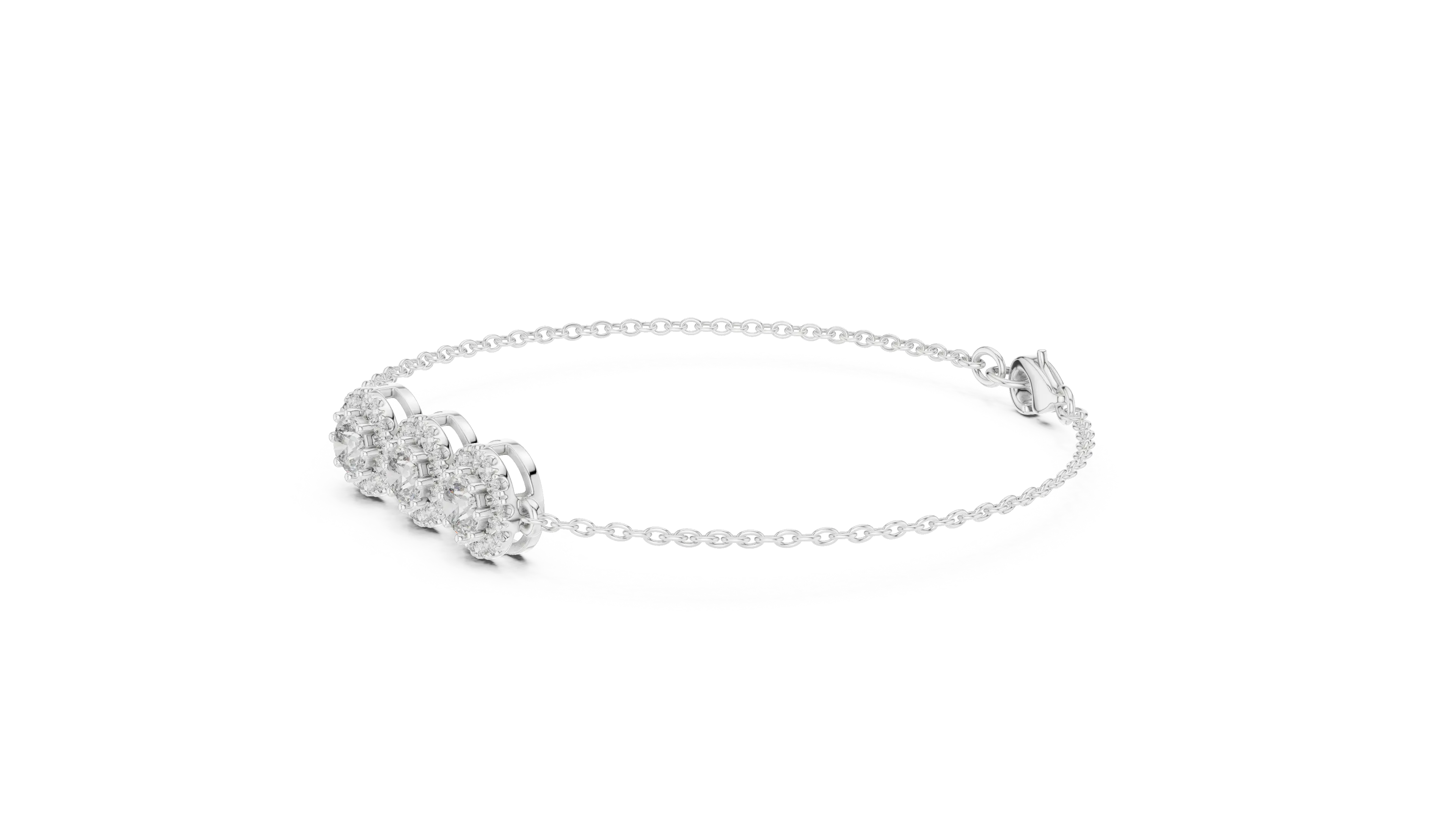 Three-quarter-view: Round Diamond Bracelet with Prong Setting in 14k White Gold - Lab Grown - Driona Jewels