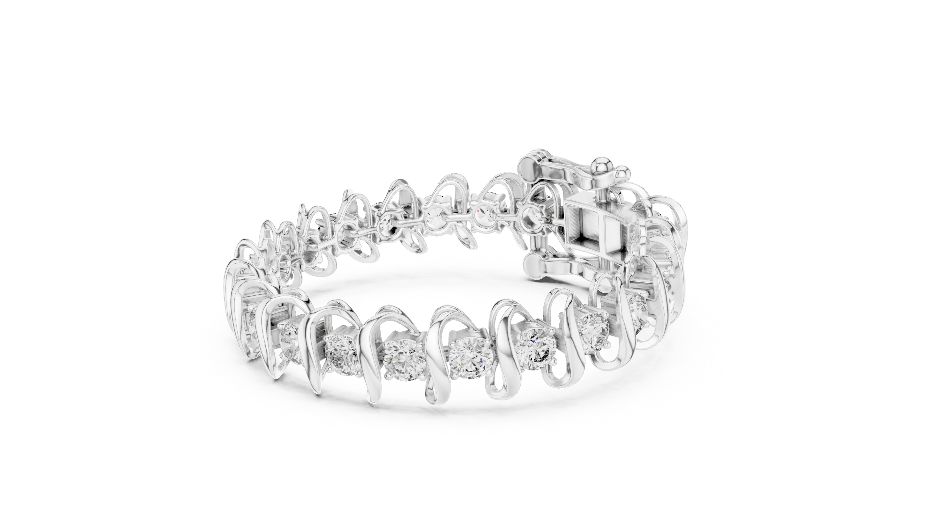 Three-quarter-view: Round Diamond Bracelet with Prong Setting in 14k White Gold - Lab Grown - Driona Jewels