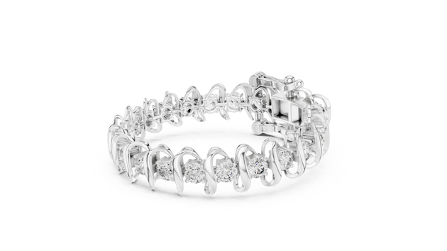 Three-quarter-view: Round Diamond Bracelet with Prong Setting in 14k White Gold - Lab Grown - Driona Jewels