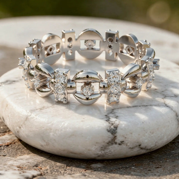 Three-quarter-view: Round Diamond Bracelet with Prong Setting in 14k White Gold - Lab Grown - Driona Jewels