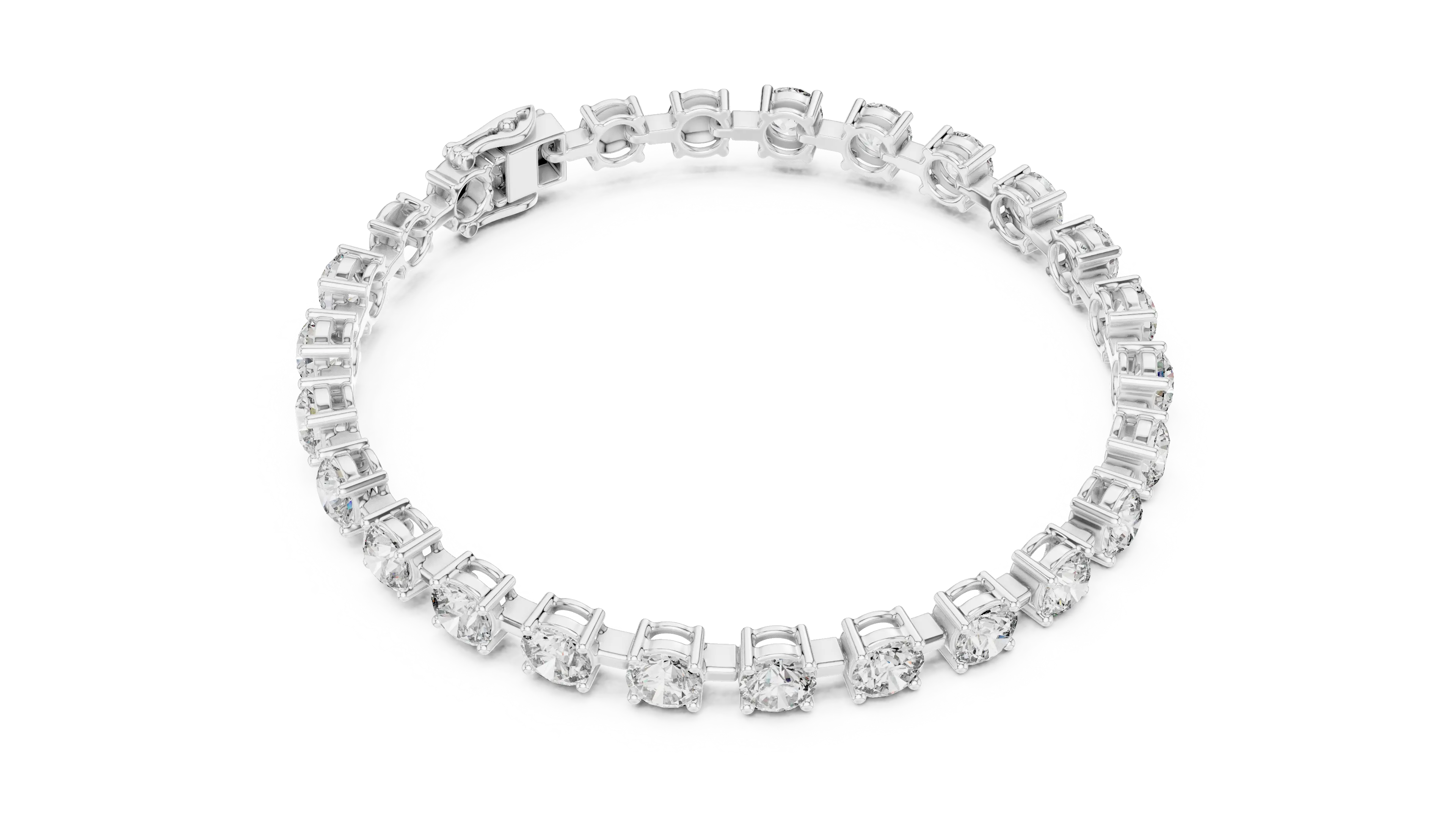Top View: Round Diamond Bracelet with Prong Setting in 14k White Gold - Lab Grown - Driona Jewels