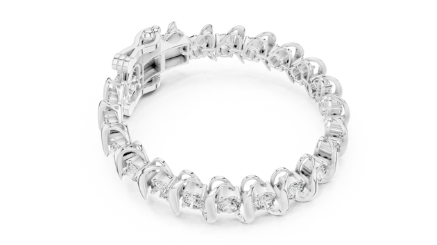 Top View: Round Diamond Bracelet with Prong Setting in 14k White Gold - Lab Grown - Driona Jewels