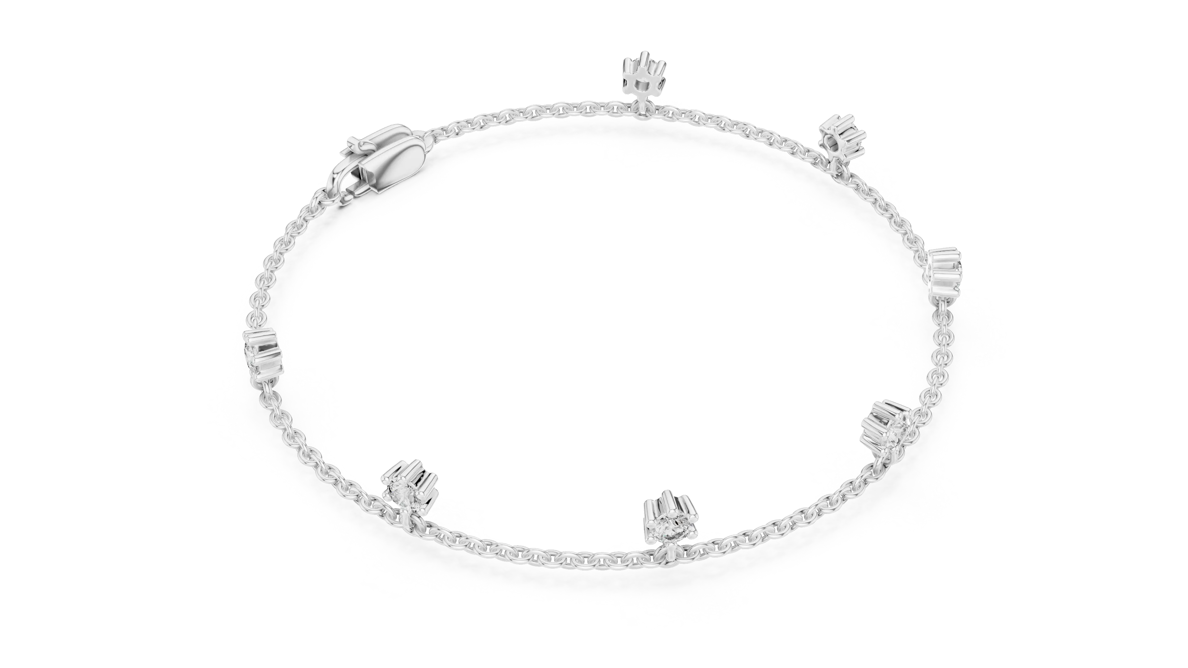 Top View: Round Diamond Bracelet with Prong Setting in 14k White Gold - Lab Grown - Driona Jewels