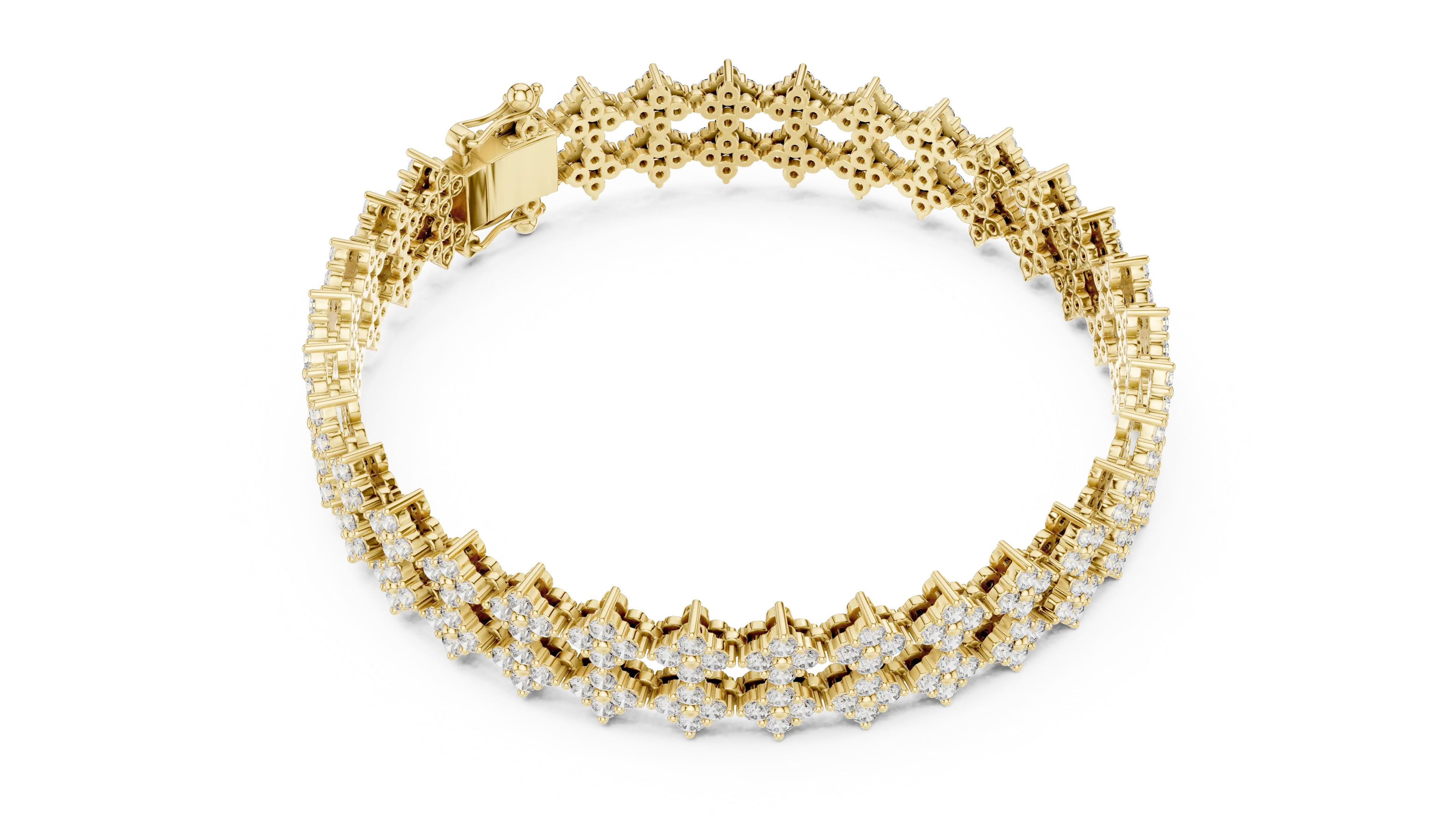 Flat Lay: Round Diamond Bracelet with Prong Setting in 14k Yellow Gold - Lab Grown - Driona Jewels