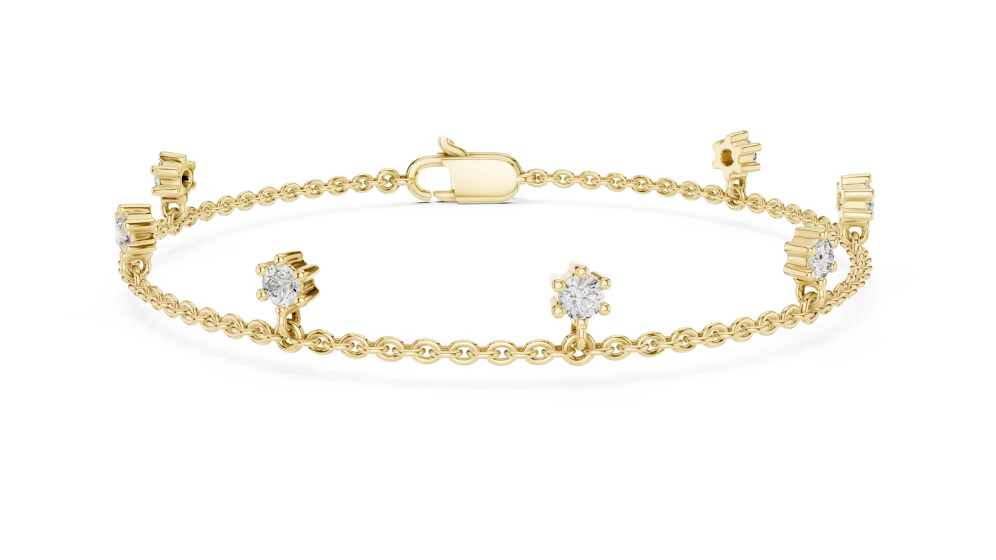Flat Lay: Round Diamond Bracelet with Prong Setting in 14k Yellow Gold - Lab Grown - Driona Jewels