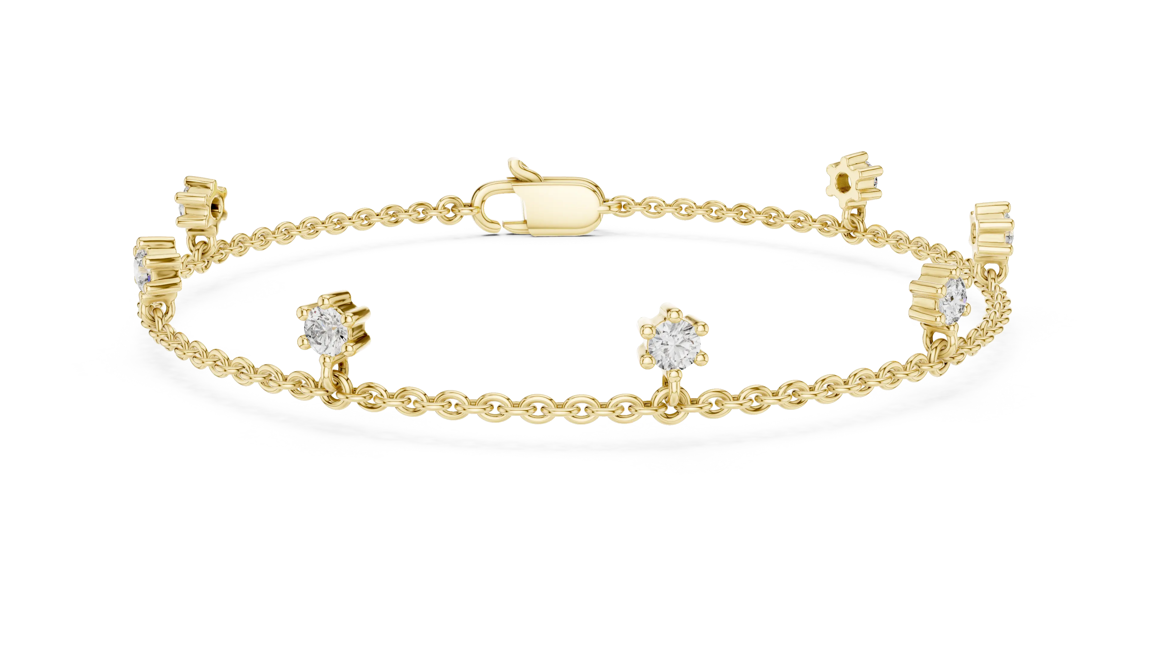 Flat Lay: Round Diamond Bracelet with Prong Setting in 14k Yellow Gold - Lab Grown - Driona Jewels