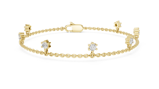 Flat Lay: Round Diamond Bracelet with Prong Setting in 14k Yellow Gold - Lab Grown - Driona Jewels