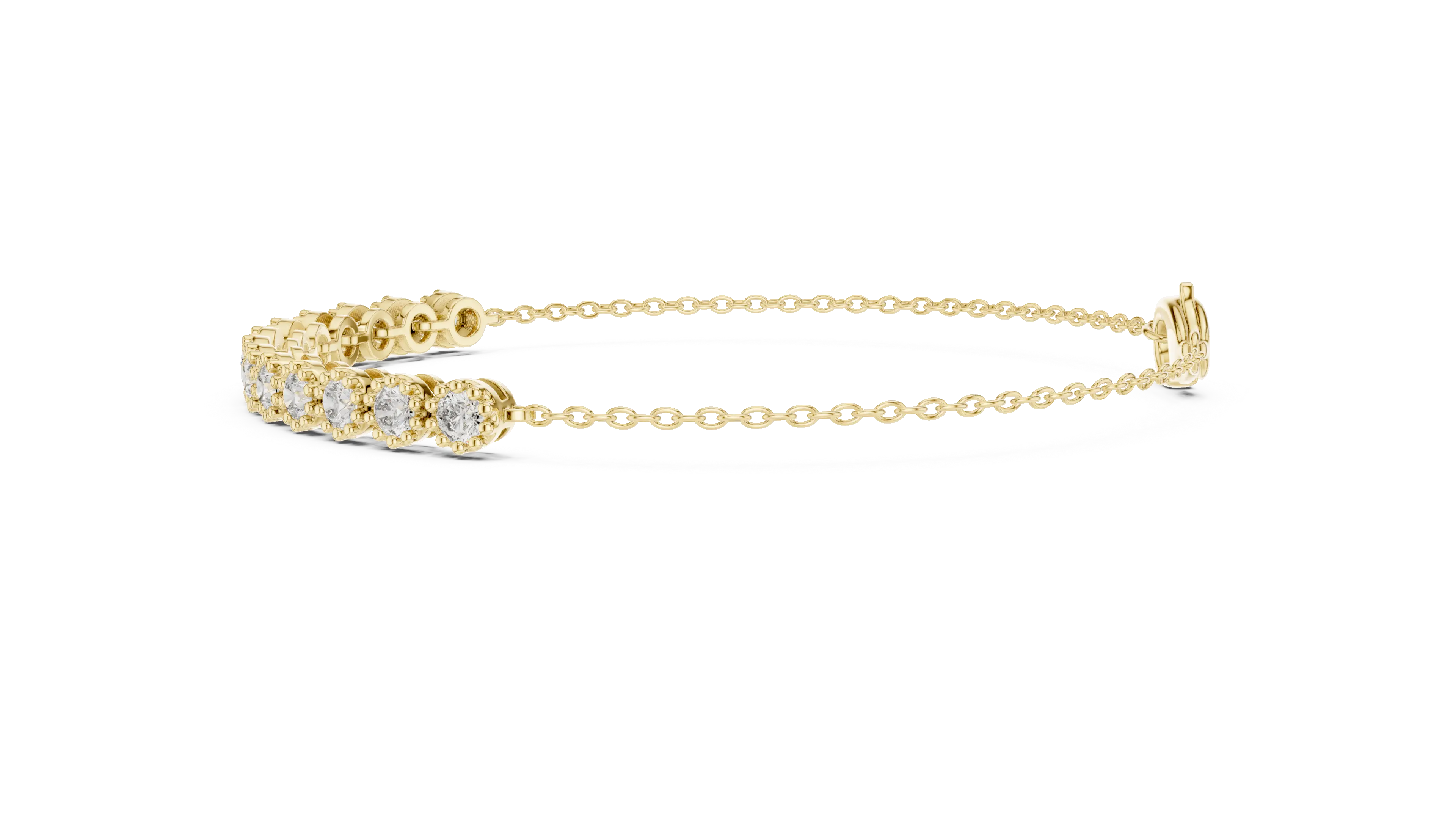 Flat Lay: Round Diamond Bracelet with Prong Setting in 14k Yellow Gold - Lab Grown - Driona Jewels