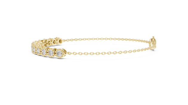 Flat Lay: Round Diamond Bracelet with Prong Setting in 14k Yellow Gold - Lab Grown - Driona Jewels