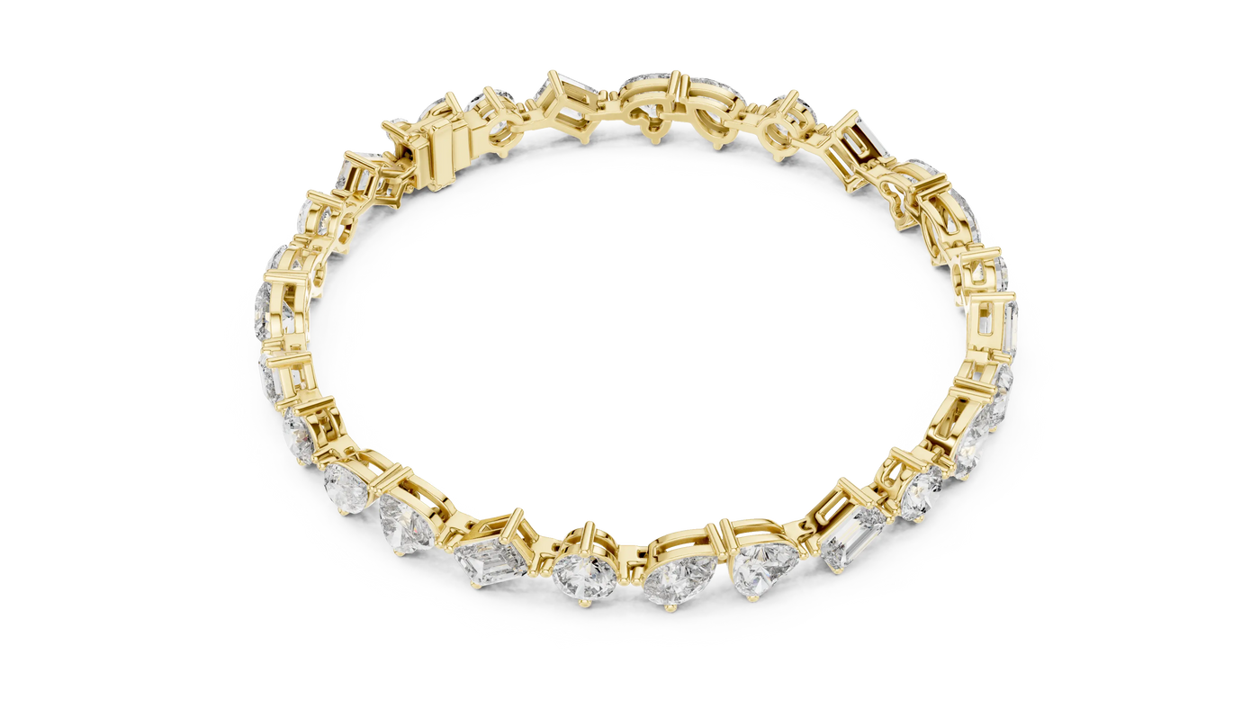 Flat Lay: Round Diamond Bracelet with Prong Setting in 14k Yellow Gold - Lab Grown - Driona Jewels