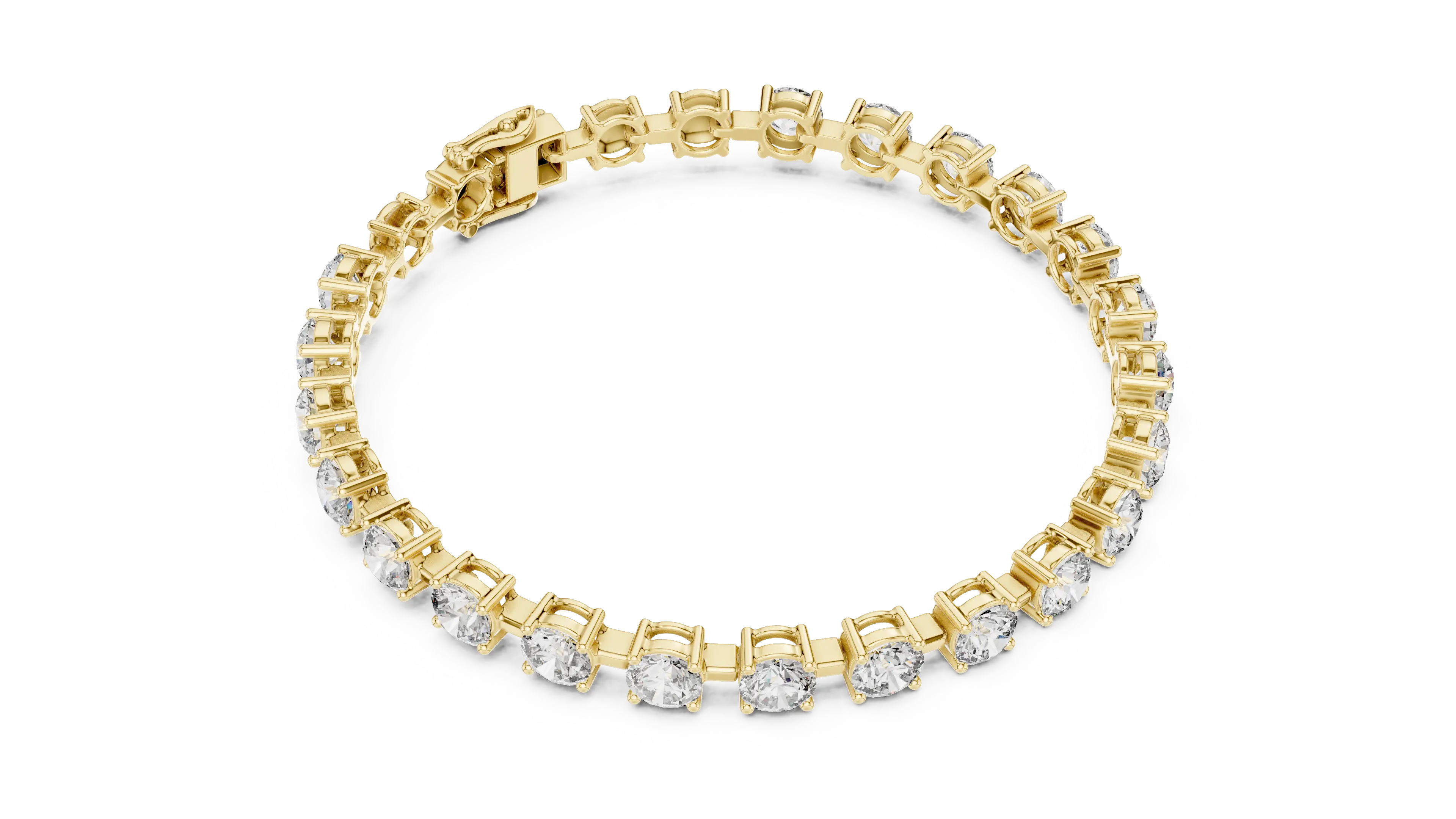 Flat Lay: Round Diamond Bracelet with Prong Setting in 14k Yellow Gold - Lab Grown - Driona Jewels