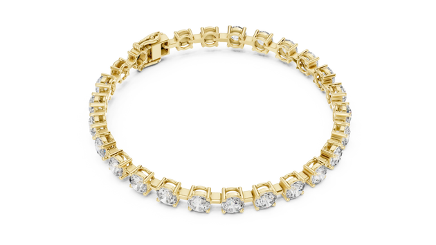 Flat Lay: Round Diamond Bracelet with Prong Setting in 14k Yellow Gold - Lab Grown - Driona Jewels
