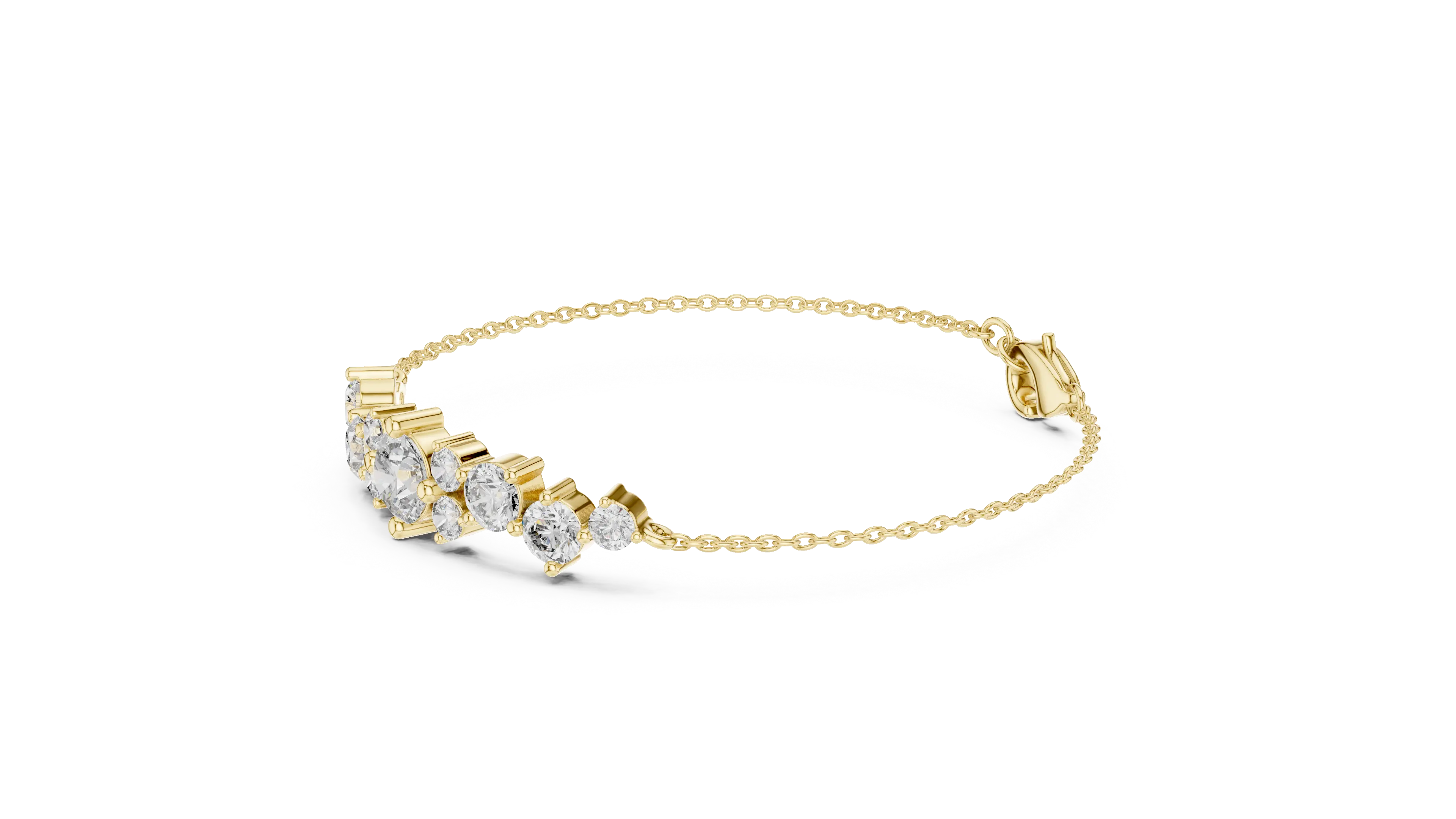 Flat Lay: Round Diamond Bracelet with Prong Setting in 14k Yellow Gold - Lab Grown - Driona Jewels