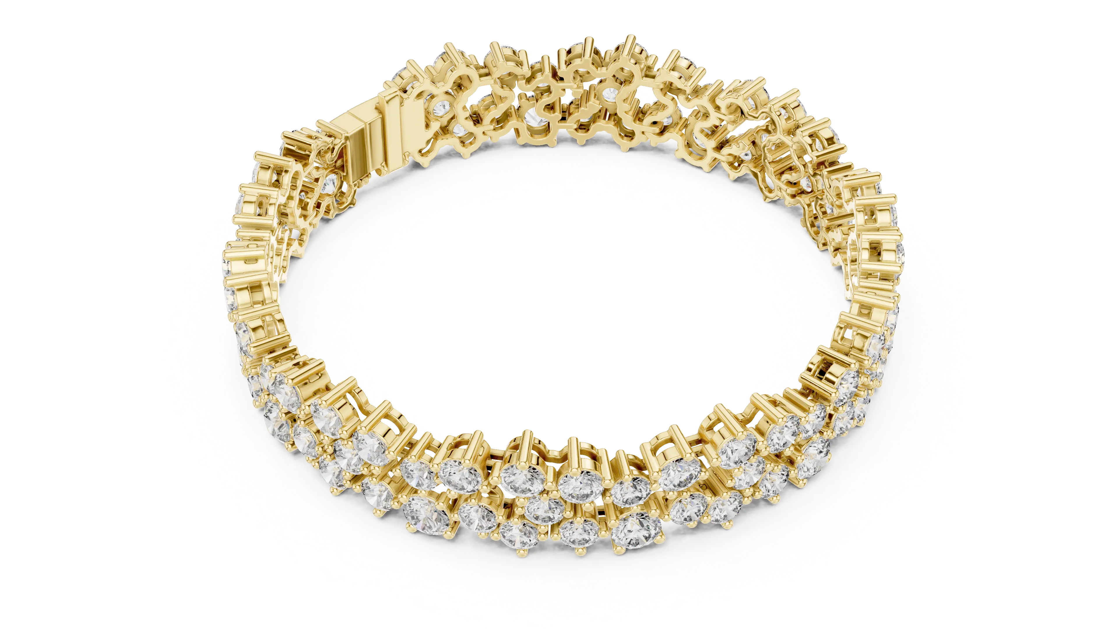 Flat Lay: Round Diamond Bracelet with Prong Setting in 14k Yellow Gold - Lab Grown - Driona Jewels