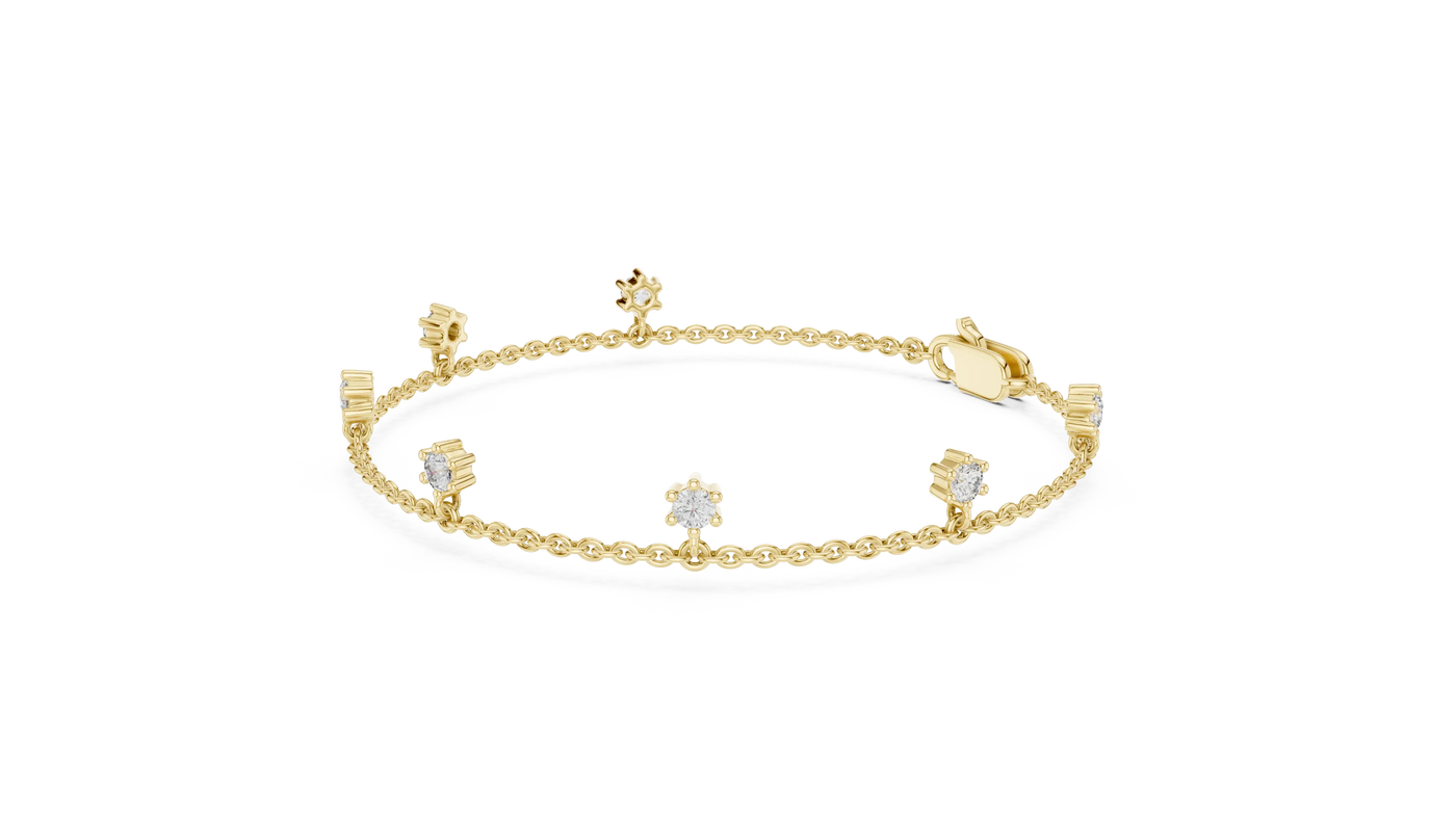 Flat Lay: Round Diamond Bracelet with Prong Setting in 14k Yellow Gold - Lab Grown - Driona Jewels