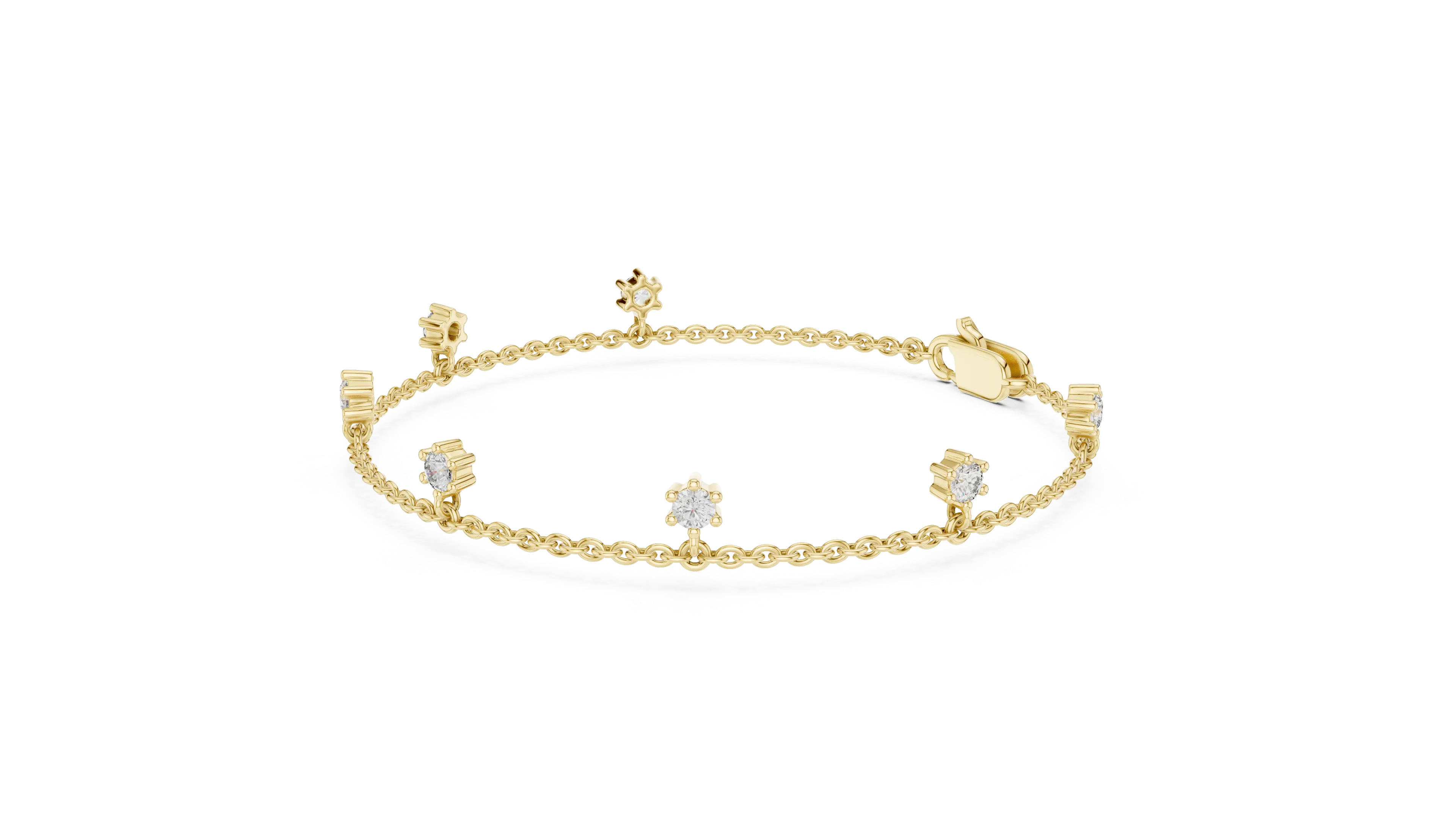Flat Lay: Round Diamond Bracelet with Prong Setting in 14k Yellow Gold - Lab Grown - Driona Jewels