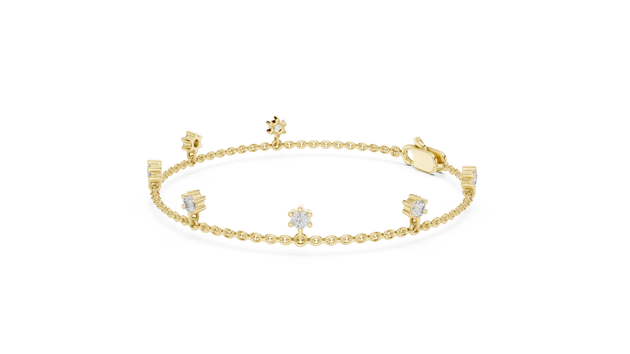 Flat Lay: Round Diamond Bracelet with Prong Setting in 14k Yellow Gold - Lab Grown - Driona Jewels