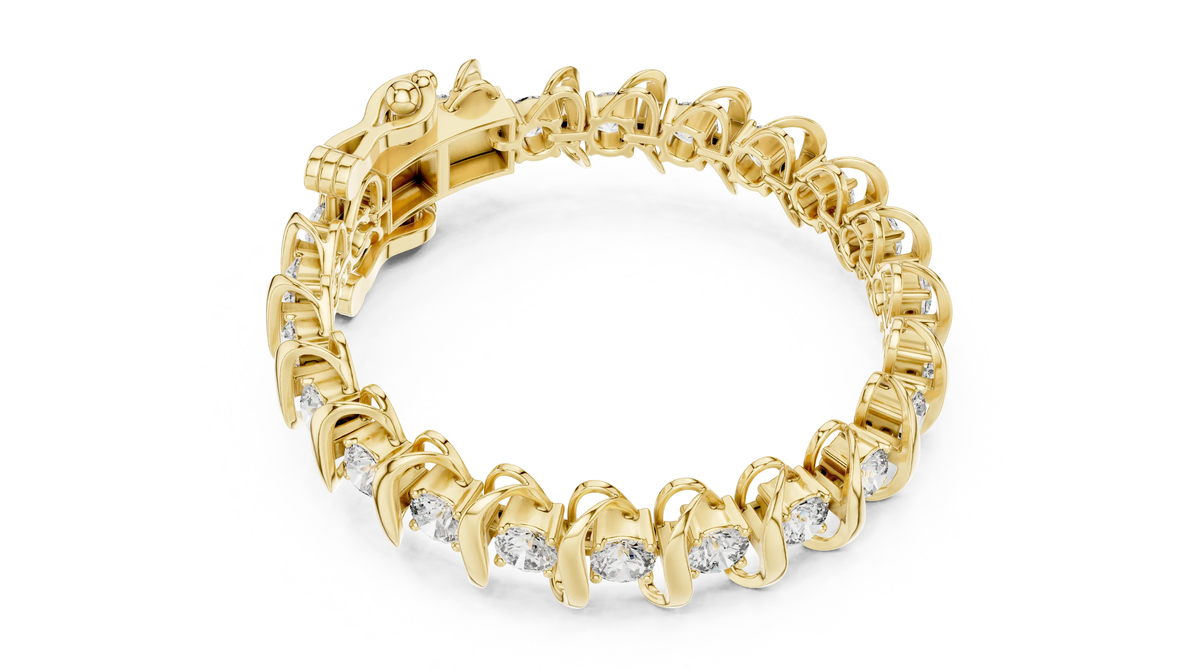 Flat Lay: Round Diamond Bracelet with Prong Setting in 14k Yellow Gold - Lab Grown - Driona Jewels
